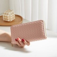 Trendy Wallets Weave Multifunctional Light Portable Long Card Holder Woven PU Leather Wallet