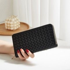 Trendy Wallets Weave Multifunctional Light Portable Long Card Holder Woven PU Leather Wallet