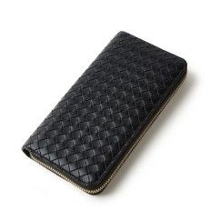 Trendy Wallets Weave Multifunctional Light Portable Long Card Holder Woven PU Leather Wallet