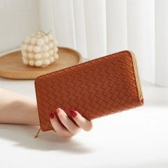 Trendy Wallets Weave Multifunctional Light Portable Long Card Holder Woven PU Leather Wallet