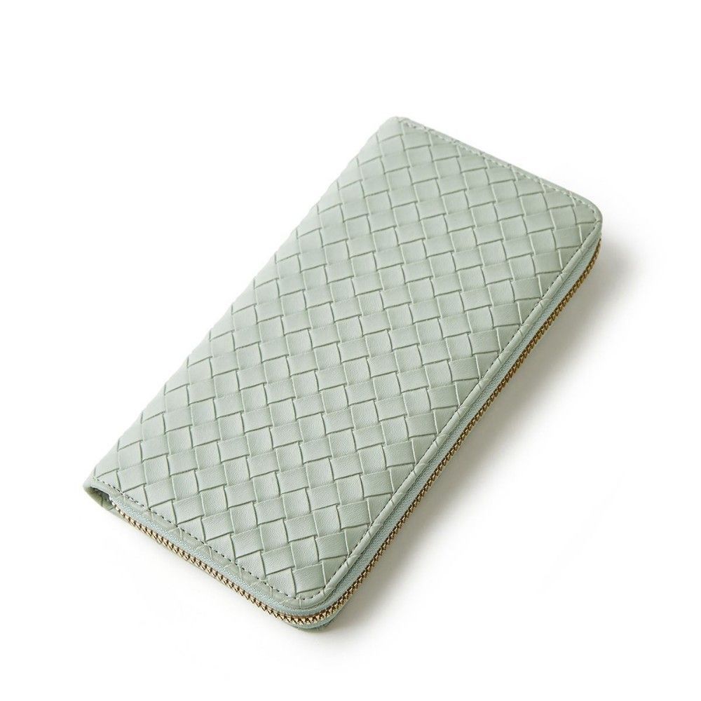 Trendy Wallets Weave Multifunctional Light Portable Long Card Holder Woven PU Leather Wallet