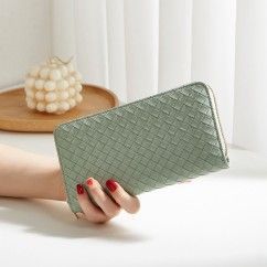 Trendy Wallets Weave Multifunctional Light Portable Long Card Holder Woven PU Leather Wallet