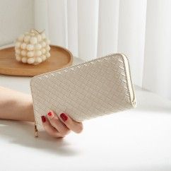 Trendy Wallets Weave Multifunctional Light Portable Long Card Holder Woven PU Leather Wallet