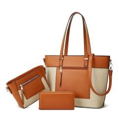 Women Tote Bag Set, Crossbody Bags Splicing Color Woven Handbag 3-Piece Set Handheld bag