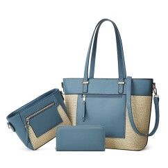 Women Tote Bag Set, Crossbody Bags Splicing Color Woven Handbag 3-Piece Set Handheld bag