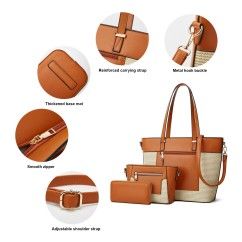 Women Tote Bag Set, Crossbody Bags Splicing Color Woven Handbag 3-Piece Set Handheld bag