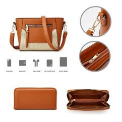 Women Tote Bag Set, Crossbody Bags Splicing Color Woven Handbag 3-Piece Set Handheld bag