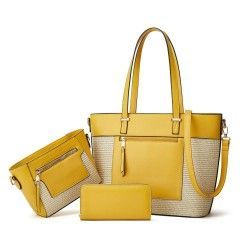 Women Tote Bag Set, Crossbody Bags Splicing Color Woven Handbag 3-Piece Set Handheld bag