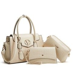 Large Capacity Crocodile PU Leather Multi-Piece Tote Shoulder & Crossbody Bag Set, 3-Piece Women’s Handbag Set