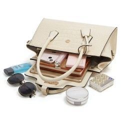 Large Capacity Crocodile PU Leather Multi-Piece Tote Shoulder & Crossbody Bag Set, 3-Piece Women’s Handbag Set