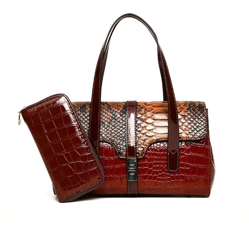 Luxury Snake Pattern Women's Handbag Purses PU Leather Shoulder Bag Ladies Multifunction Bag