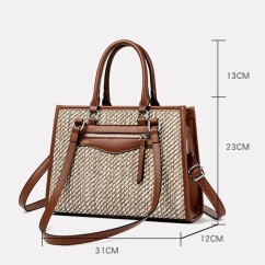 Large Capacity Elegant Lady Straw Bags PU Leather Woven Shoulder Bags Women Basket Sac Handbags