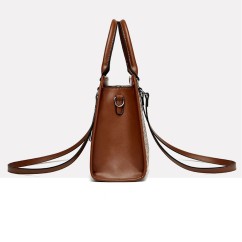 Large Capacity Elegant Lady Straw Bags PU Leather Woven Shoulder Bags Women Basket Sac Handbags
