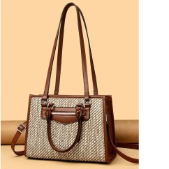 Large Capacity Elegant Lady Straw Bags PU Leather Woven Shoulder Bags Women Basket Sac Handbags