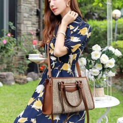 Large Capacity Elegant Lady Straw Bags PU Leather Woven Shoulder Bags Women Basket Sac Handbags