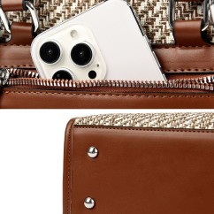 Large Capacity Elegant Lady Straw Bags PU Leather Woven Shoulder Bags Women Basket Sac Handbags