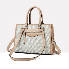 Large Capacity Elegant Lady Straw Bags PU Leather Woven Shoulder Bags Women Basket Sac Handbags