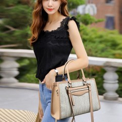 Large Capacity Elegant Lady Straw Bags PU Leather Woven Shoulder Bags Women Basket Sac Handbags