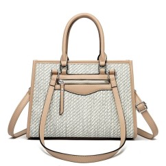 Large Capacity Elegant Lady Straw Bags PU Leather Woven Shoulder Bags Women Basket Sac Handbags