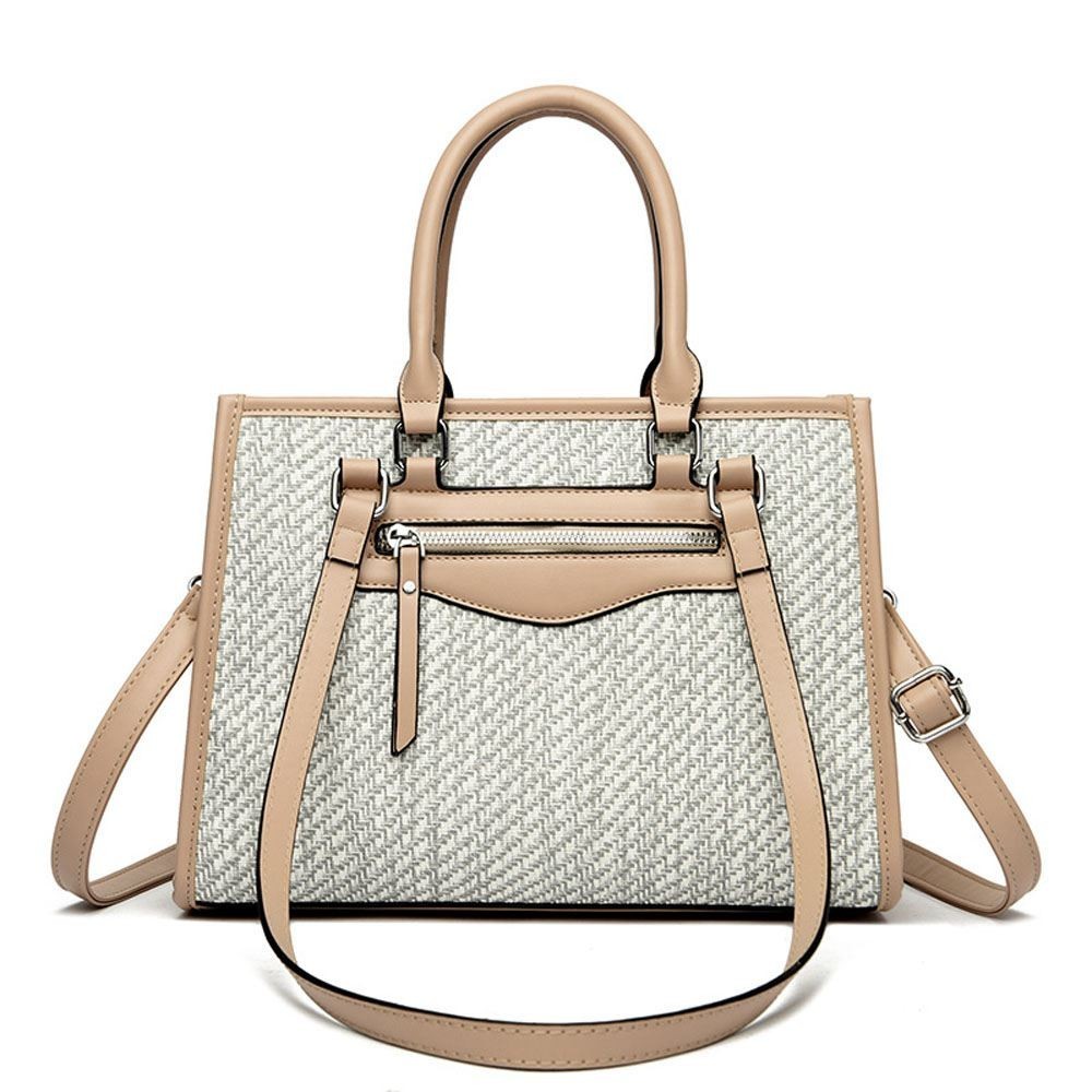 Large Capacity Elegant Lady Straw Bags PU Leather Woven Shoulder Bags Women Basket Sac Handbags