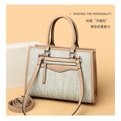 Large Capacity Elegant Lady Straw Bags PU Leather Woven Shoulder Bags Women Basket Sac Handbags