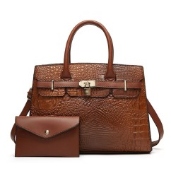 PU Leather Crocodile Patterned Women's Handbag Trendy Tote Bag Large Capacity Shoulder Bag Two-piece set