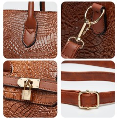 PU Leather Crocodile Patterned Women's Handbag Trendy Tote Bag Large Capacity Shoulder Bag Two-piece set