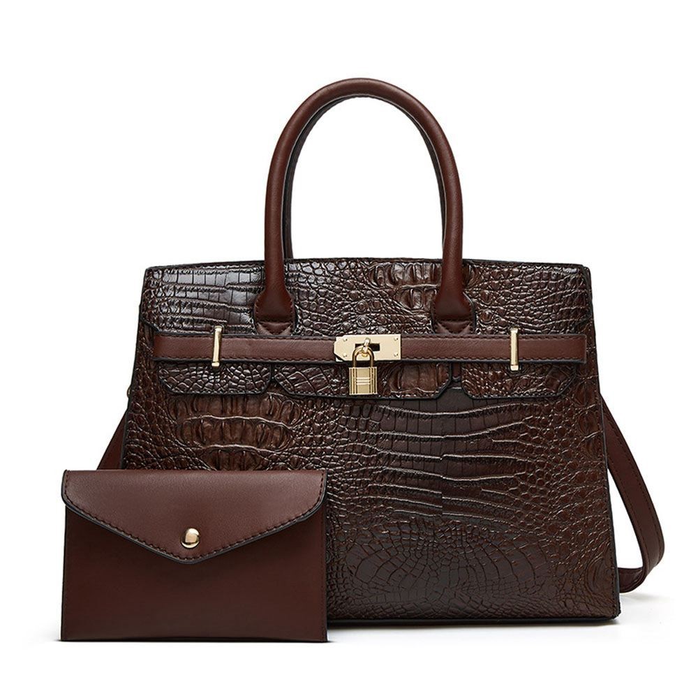PU Leather Crocodile Patterned Women's Handbag Trendy Tote Bag Large Capacity Shoulder Bag Two-piece set PU Leather Crocodile Patterned Women's Handbag Trendy Tote Bag Large Capacity Shoulder Bag Two-piece set