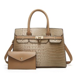 PU Leather Crocodile Patterned Women's Handbag Trendy Tote Bag Large Capacity Shoulder Bag Two-piece set