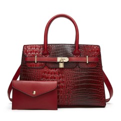 PU Leather Crocodile Patterned Women's Handbag Trendy Tote Bag Large Capacity Shoulder Bag Two-piece set