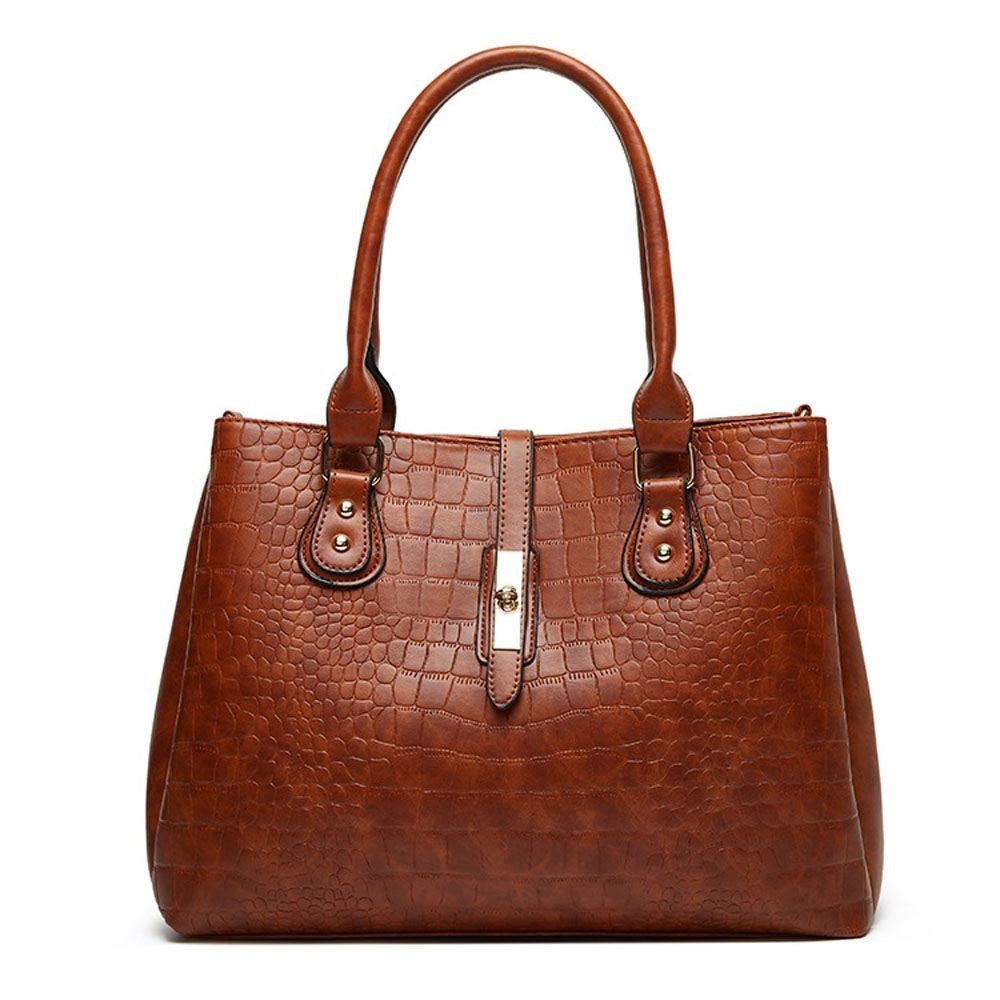 Crocodile Patterned Women's Handbag PU Leather Trendy Tote Bag Large Capacity Shoulder Bag Two-piece set