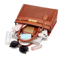 Women Crocodile Pattern PU Leather Square Composite Bag  Serpentine Pattern Retro Ladies Card Pack Purses and Hand Bags Set