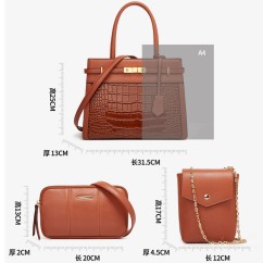 Women Crocodile Pattern PU Leather Square Composite Bag  Serpentine Pattern Retro Ladies Card Pack Purses and Hand Bags Set