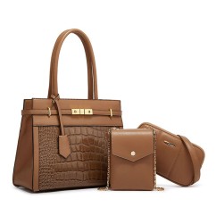 Women Crocodile Pattern PU Leather Square Composite Bag  Serpentine Pattern Retro Ladies Card Pack Purses and Hand Bags Set