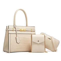 Women Crocodile Pattern PU Leather Square Composite Bag  Serpentine Pattern Retro Ladies Card Pack Purses and Hand Bags Set