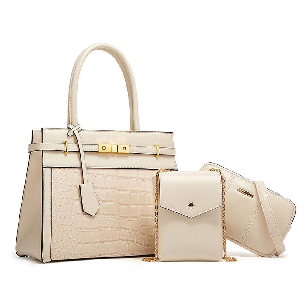 Women Crocodile Pattern PU Leather Square Composite Bag  Serpentine Pattern Retro Ladies Card Pack Purses and Hand Bags Set