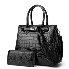 Crocodile PU Leather Women's Bag Two-piece Set of Hand-Held Shoulder Crossbody Bag for Ladies Purses Handbags