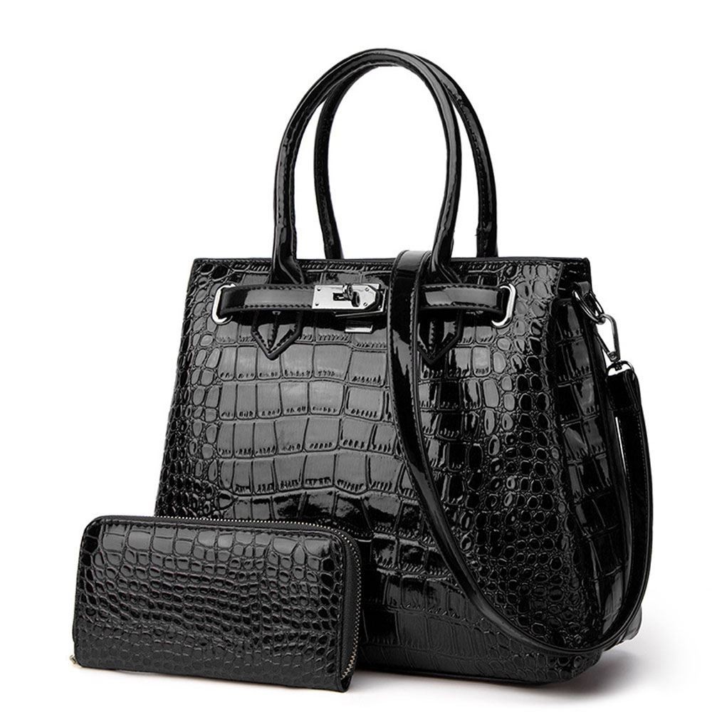 Crocodile PU Leather Women's Bag Two-piece Set of Hand-Held Shoulder Crossbody Bag for Ladies Purses Handbags