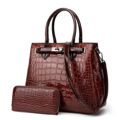 Crocodile PU Leather Women's Bag Two-piece Set of Hand-Held Shoulder Crossbody Bag for Ladies Purses Handbags