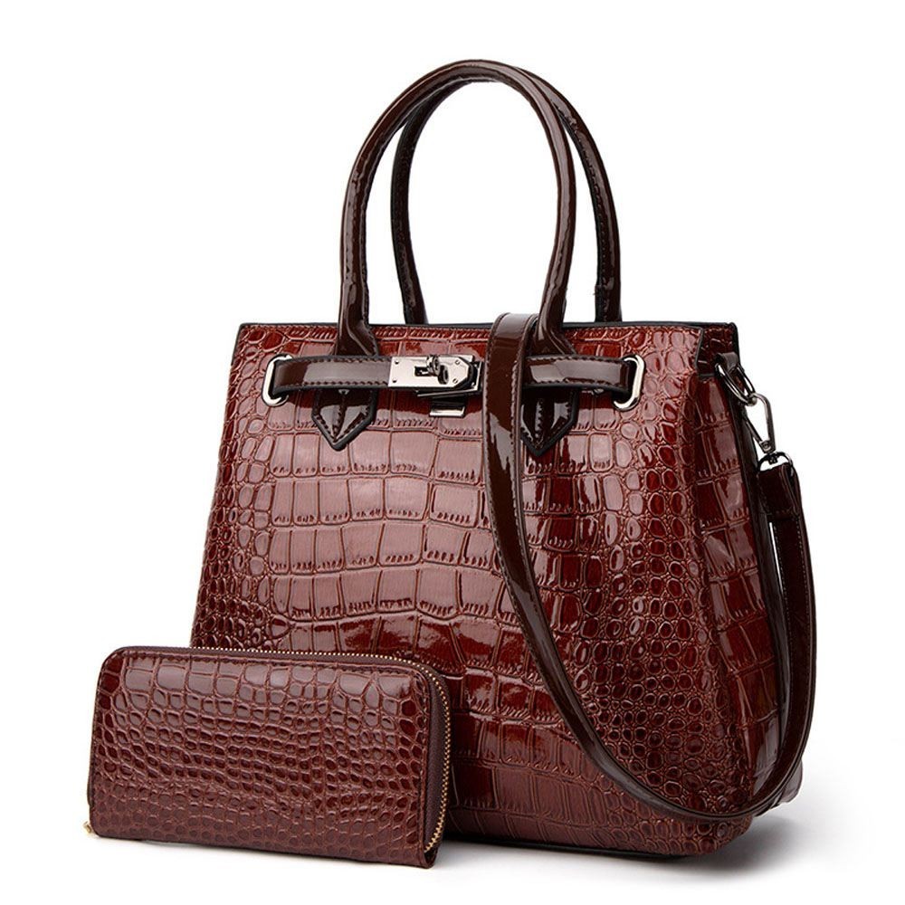Crocodile PU Leather Women's Bag Two-piece Set of Hand-Held Shoulder Crossbody Bag for Ladies Purses Handbags