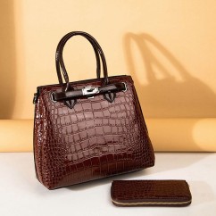 Crocodile PU Leather Women's Bag Two-piece Set of Hand-Held Shoulder Crossbody Bag for Ladies Purses Handbags