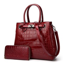 Crocodile PU Leather Women's Bag Two-piece Set of Hand-Held Shoulder Crossbody Bag for Ladies Purses Handbags