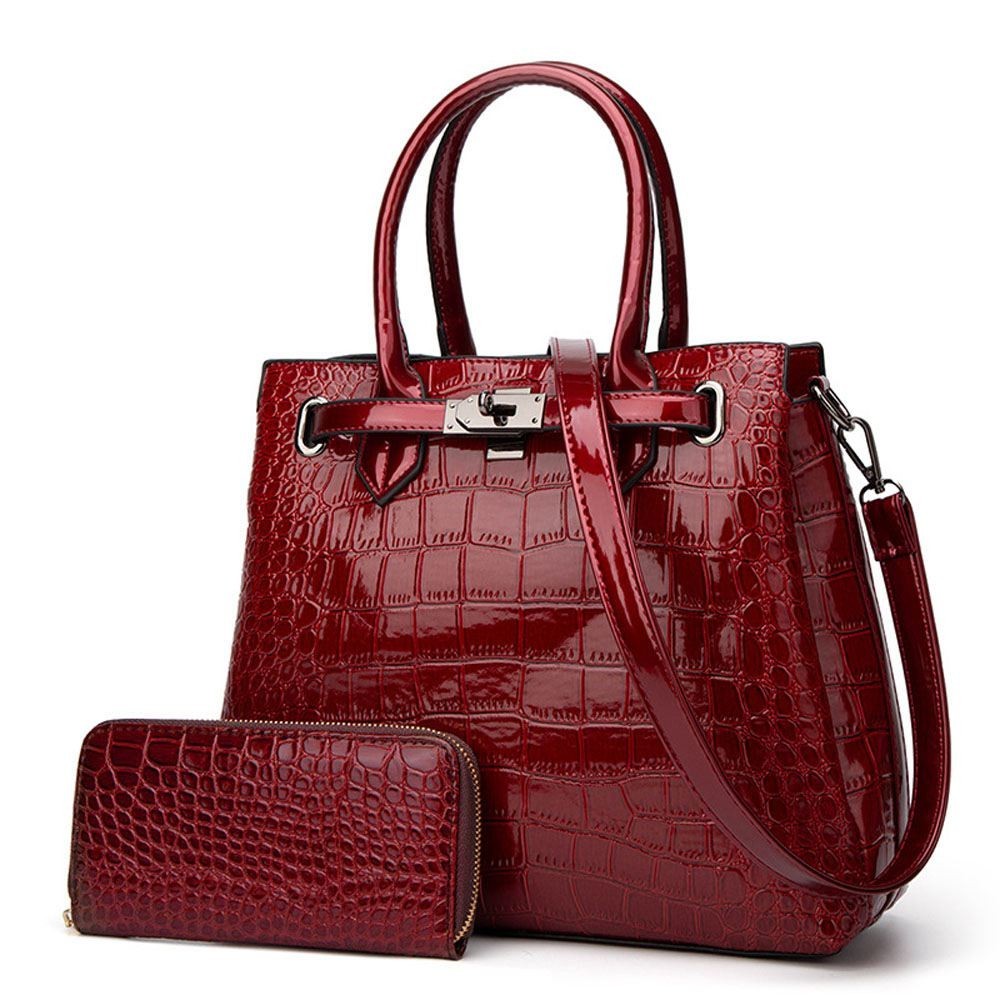 Crocodile PU Leather Women's Bag Two-piece Set of Hand-Held Shoulder Crossbody Bag for Ladies Purses Handbags