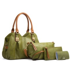 4 Pcs Set Women's Bag Rushed Design Hard PU Leather Ladies Handbag Shoulder Bag Purse and Card Bag Set