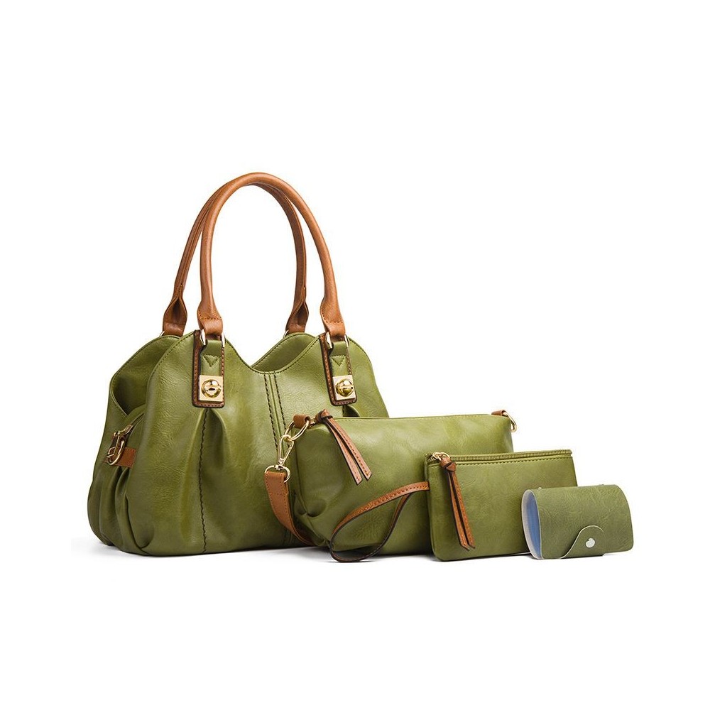 4 Pcs Set Women's Bag Rushed Design Hard PU Leather Ladies Handbag Shoulder Bag Purse and Card Bag Set