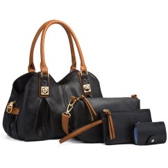 4 Pcs Set Women's Bag Rushed Design Hard PU Leather Ladies Handbag Shoulder Bag Purse and Card Bag Set