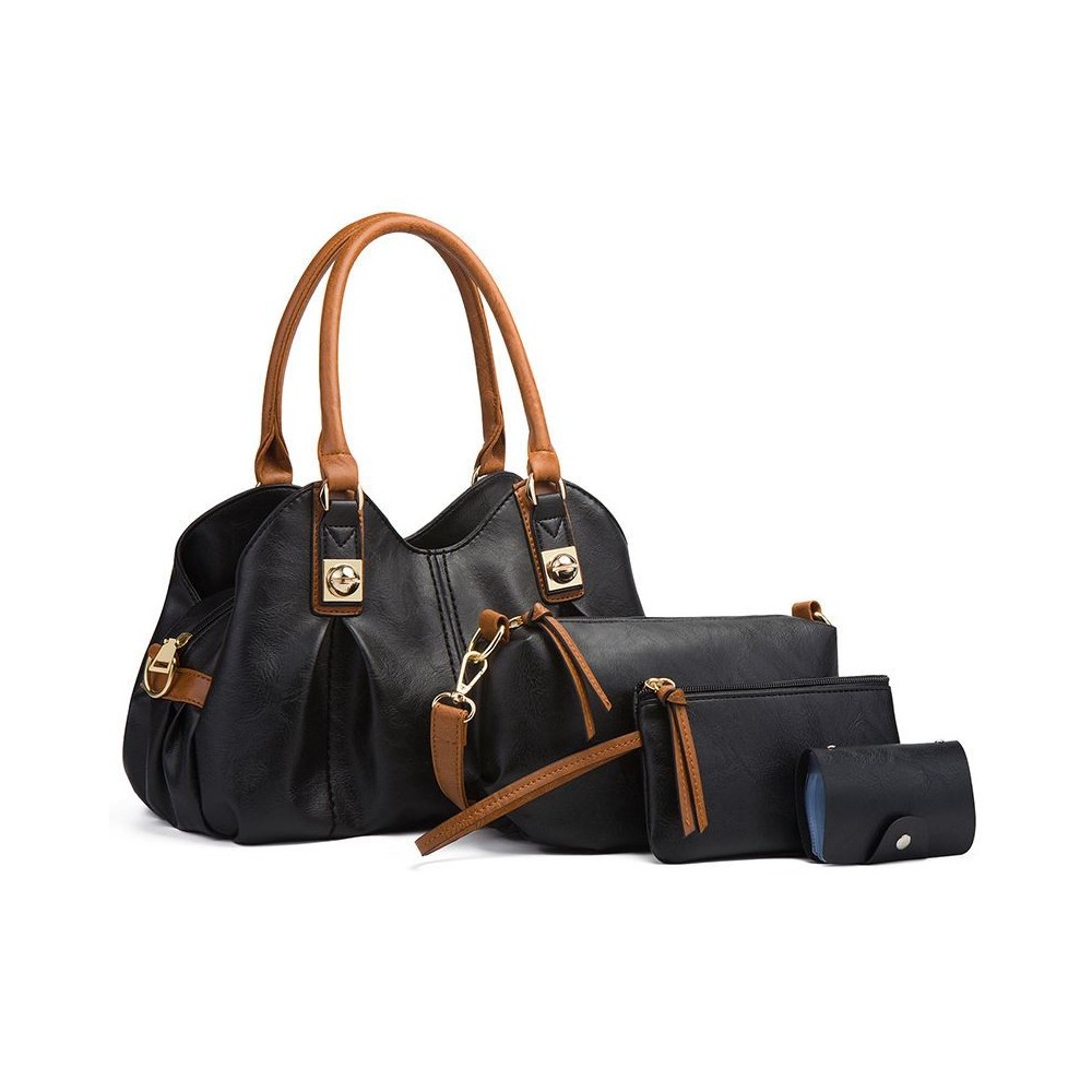 4 Pcs Set Women's Bag Rushed Design Hard PU Leather Ladies Handbag Shoulder Bag Purse and Card Bag Set