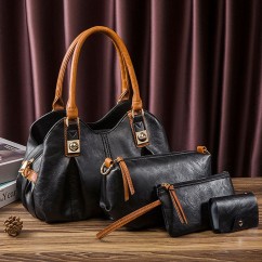 4 Pcs Set Women's Bag Rushed Design Hard PU Leather Ladies Handbag Shoulder Bag Purse and Card Bag Set
