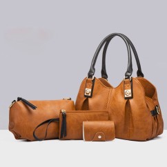 4 Pcs Set Women's Bag Rushed Design Hard PU Leather Ladies Handbag Shoulder Bag Purse and Card Bag Set