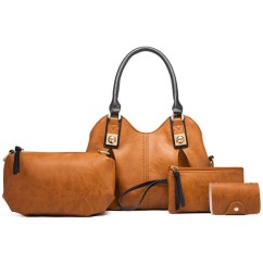 4 Pcs Set Women's Bag Rushed Design Hard PU Leather Ladies Handbag Shoulder Bag Purse and Card Bag Set